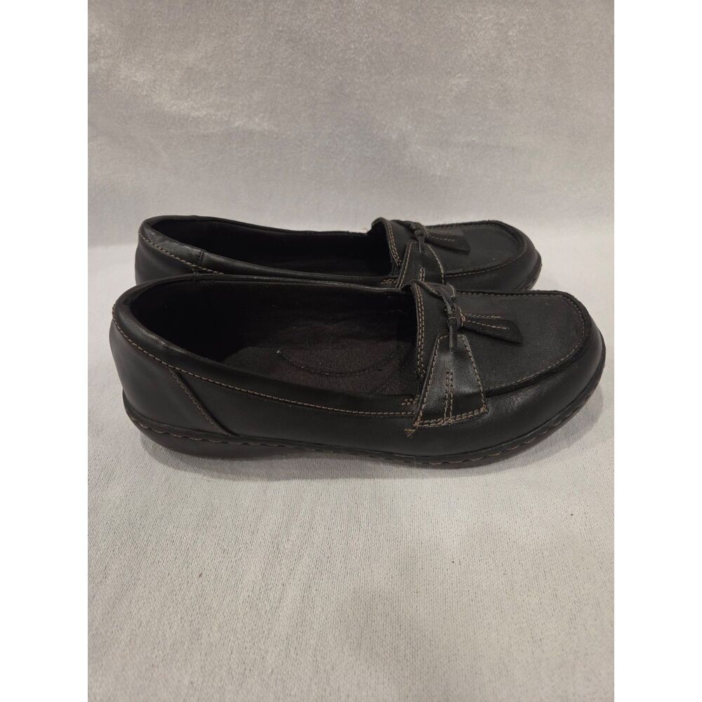 Clarks Women's Ashland Bubble Black Leather Tassel Loafers Size 9.5 - Picture 4 of 8